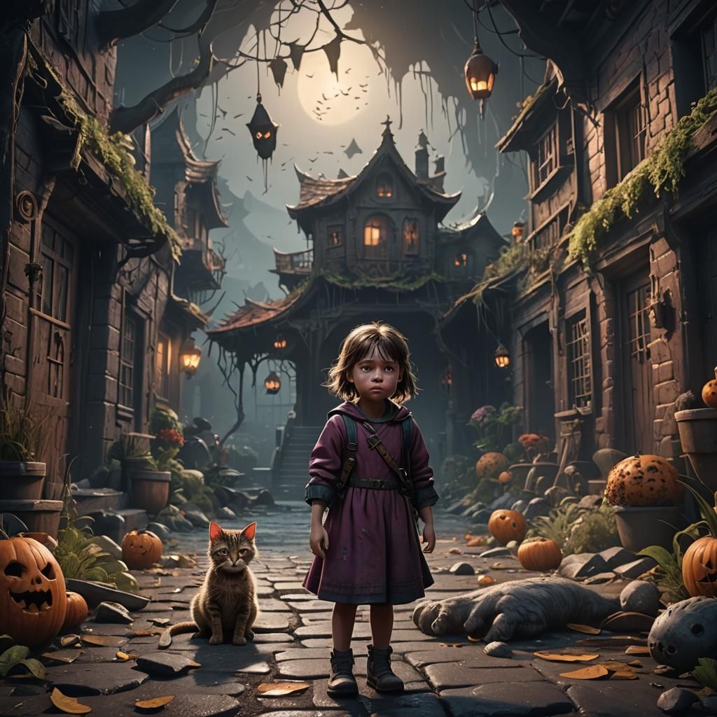 Scary Cat Makes Little Girl Cry: Animated Fantasy