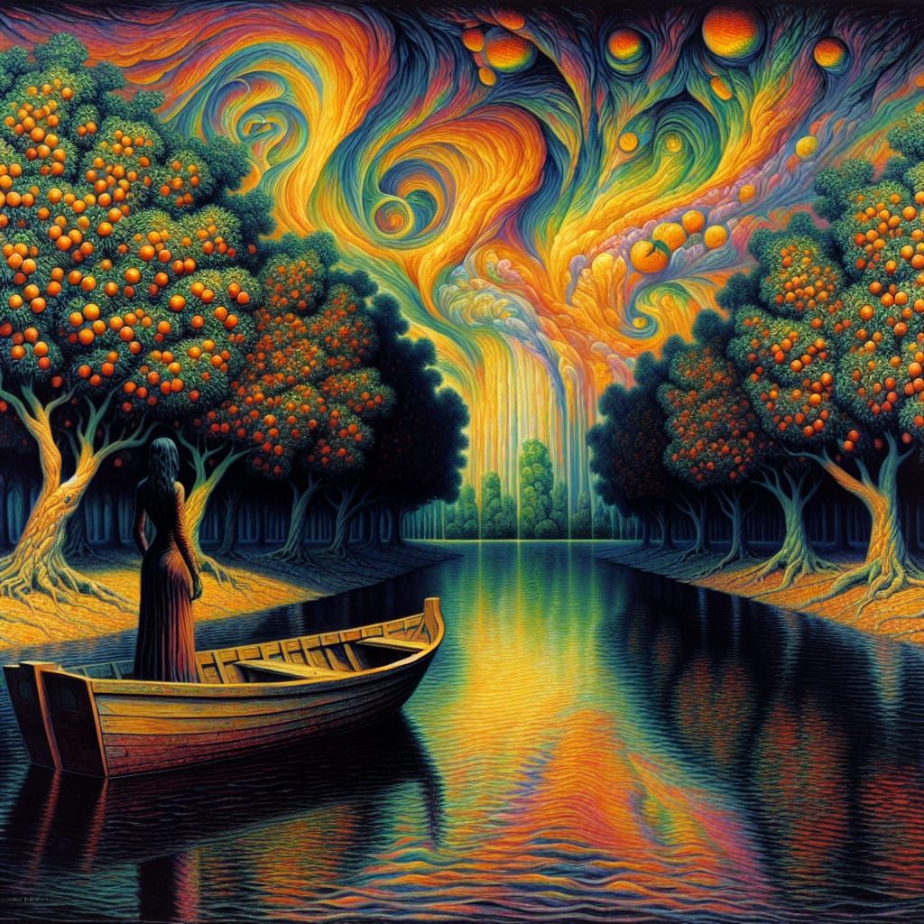 Rainbow Waterfall Sky Over Expressionistic River Scene