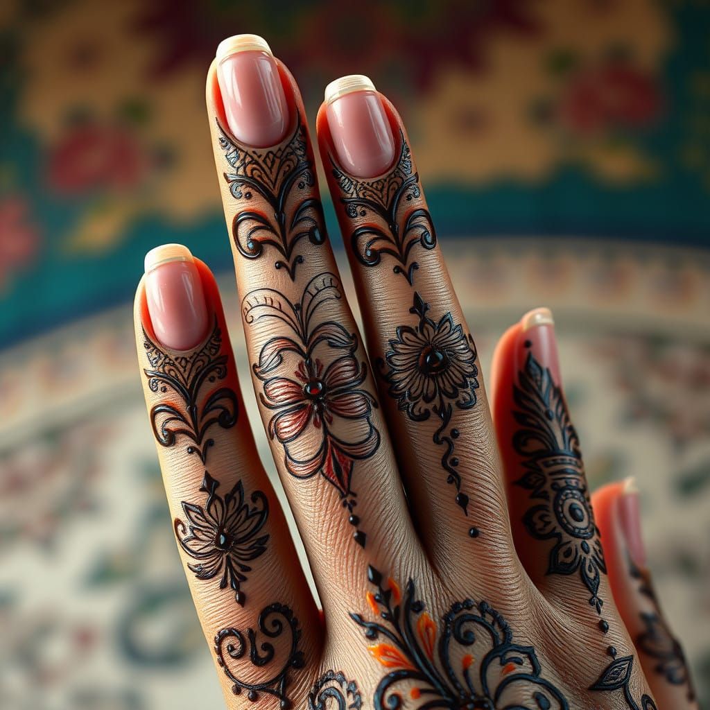 Vibrant Tribal Fingertips in a Fantasy World of Henna-Inspir...