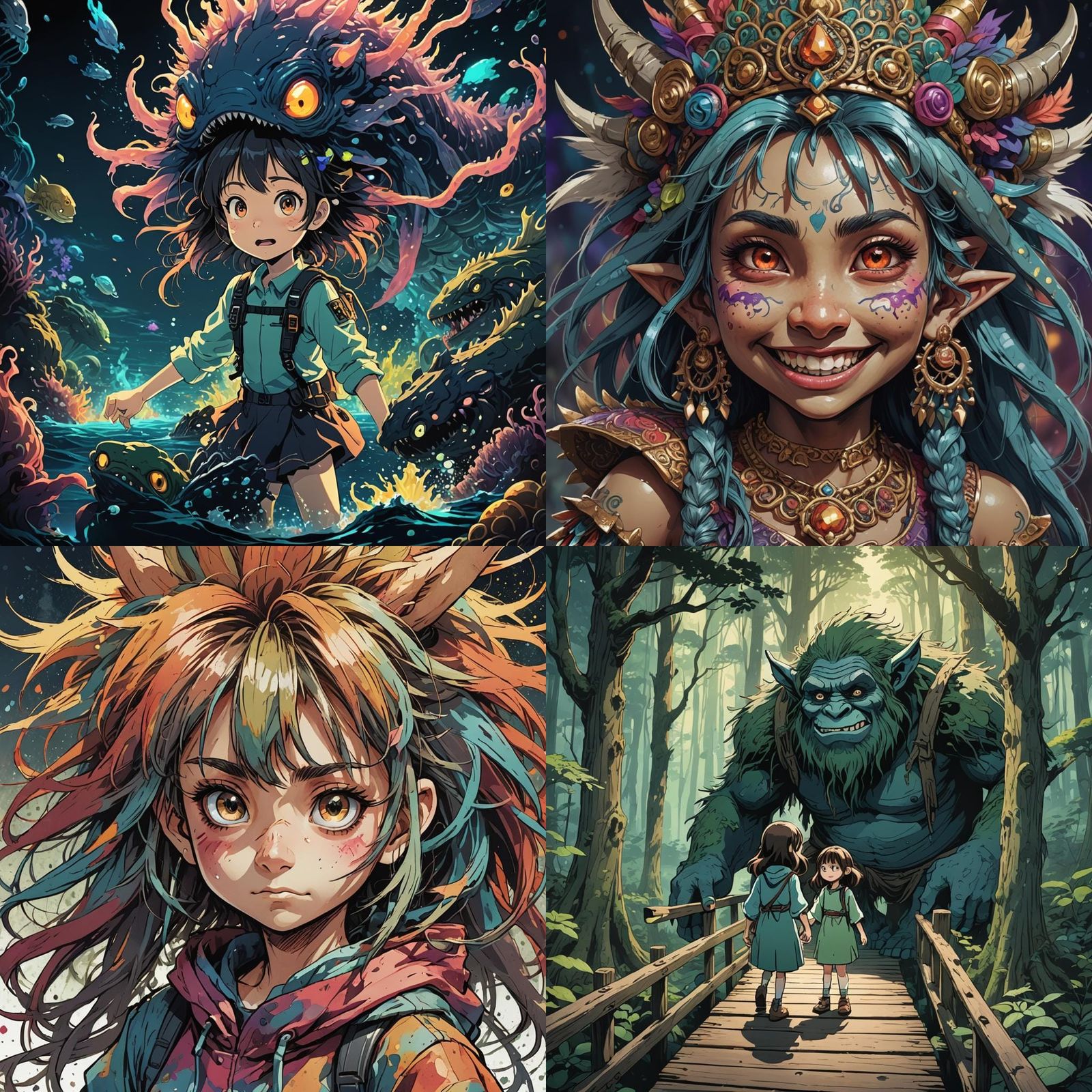 Anime-Style Troll Girl in Cel-Shaded Art