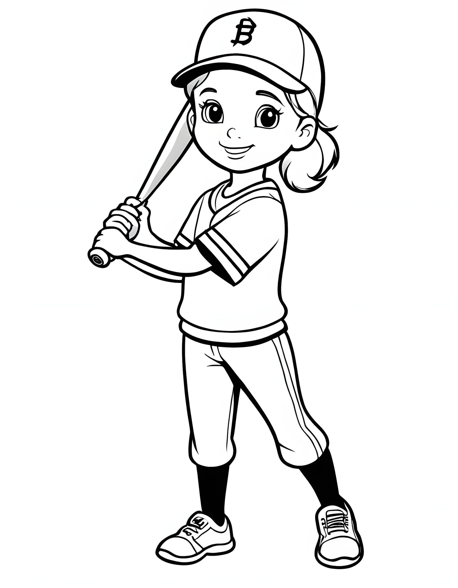 a cartoon little GIRL baseball player
