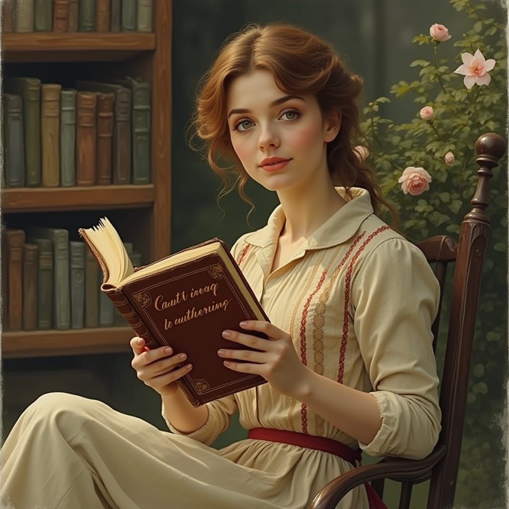 Elegant Woman Reads Vintage Book on the Moor