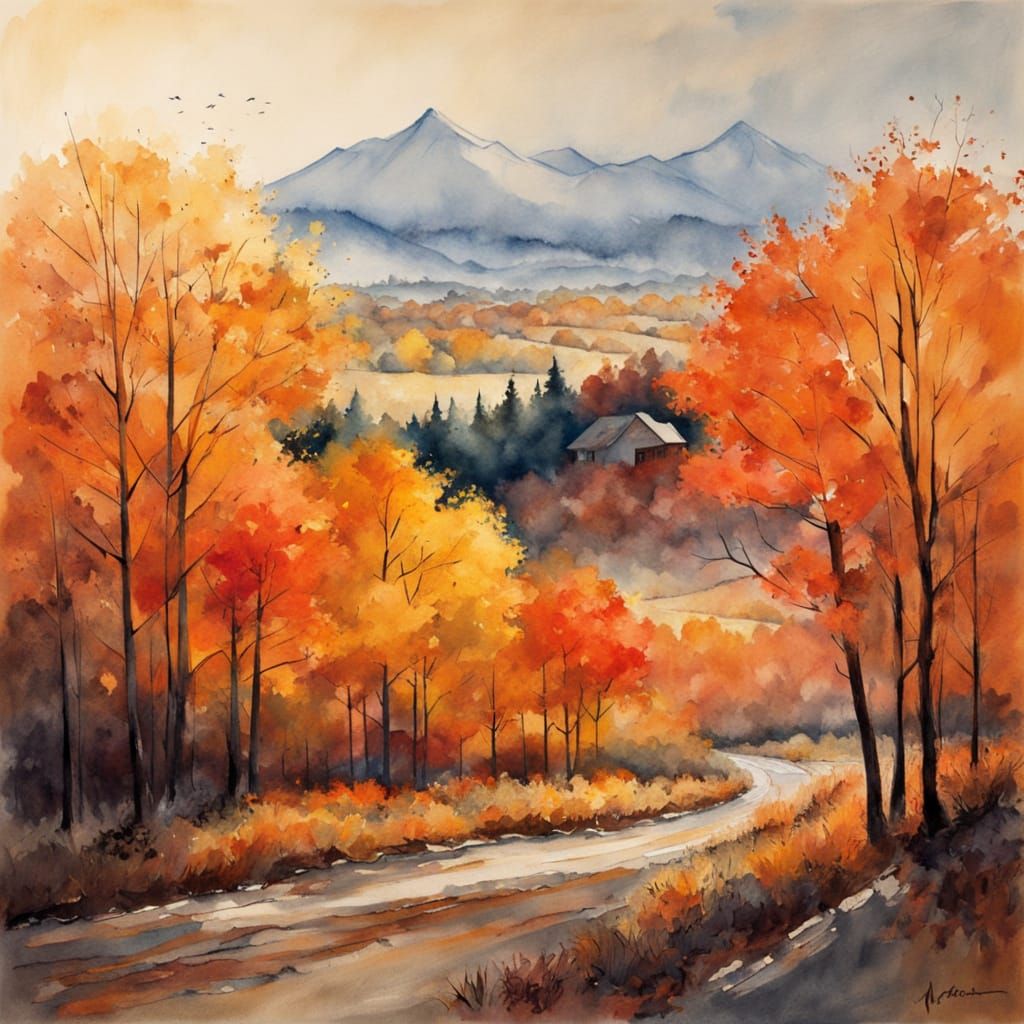 Luminous Autumn Landscape in Watercolor