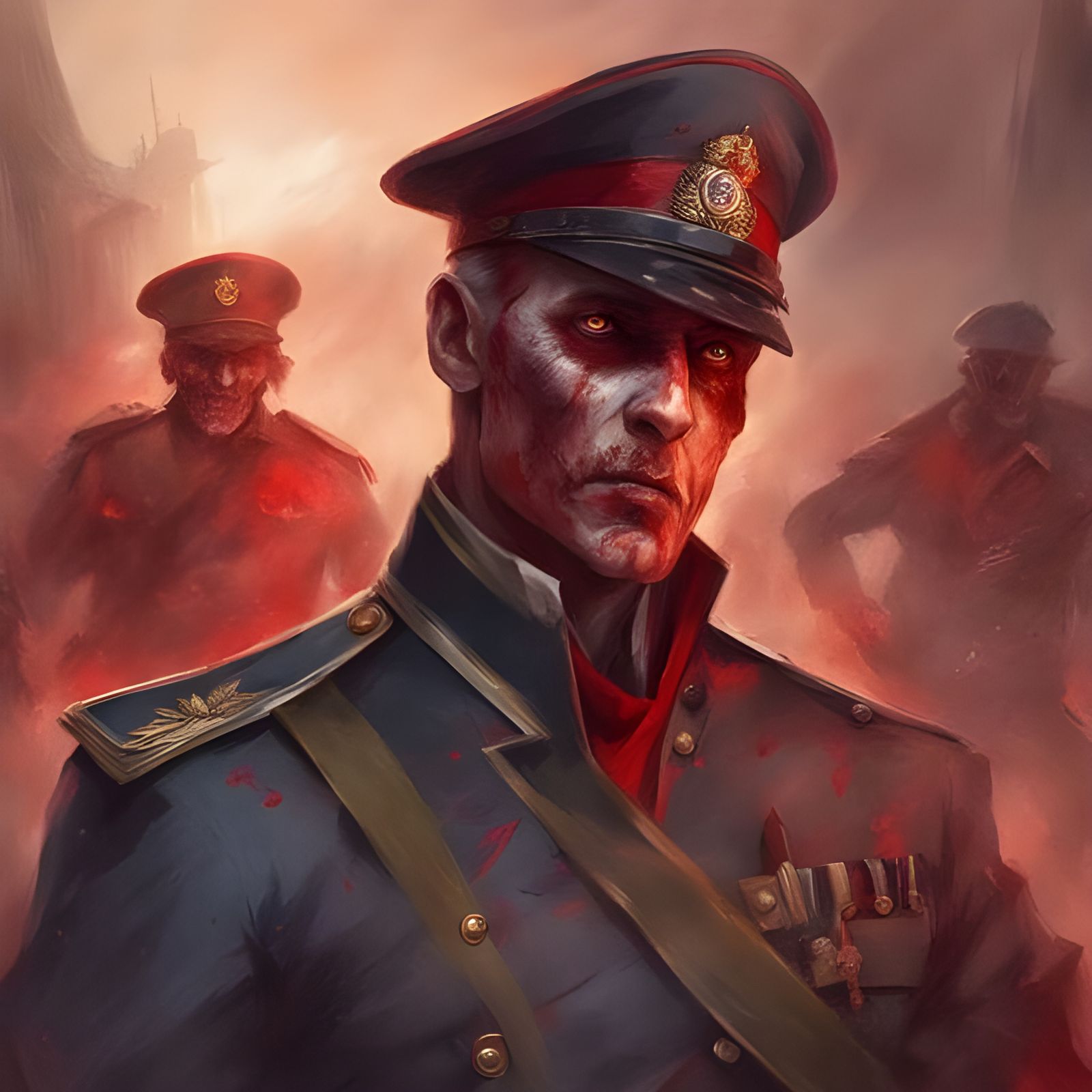 Zombie British Officer Portrait in Horror Battlefield