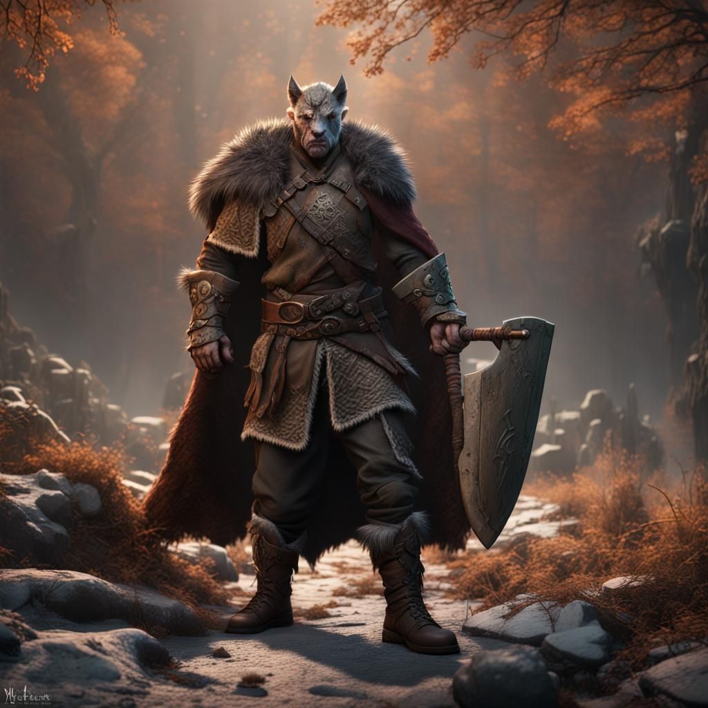 Half-Orc Warrior with Axe and Shield