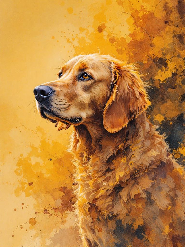Dog in Sunlit Renaissance Feast Watercolor