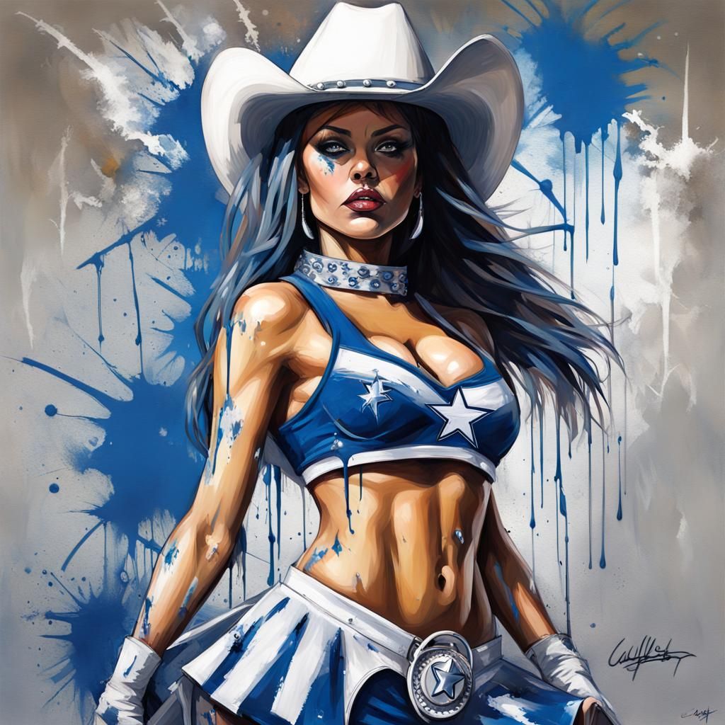 Gothic Dallas Cowboys Cheerleader in Graffiti Art Style