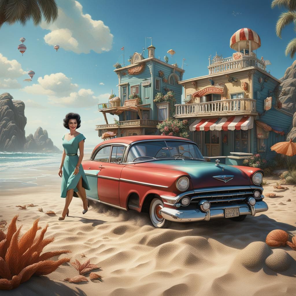 Annette Funicello Beach Scene: Detailed Matte Painting