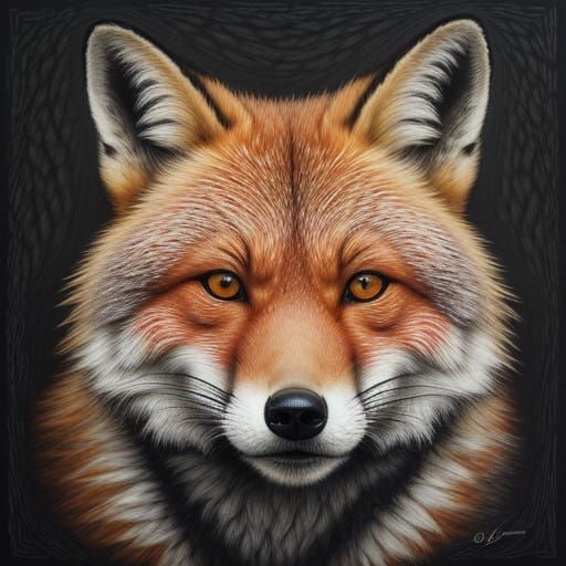 Majestic Red Fox in Hyperdetailed Charcoal Drawing