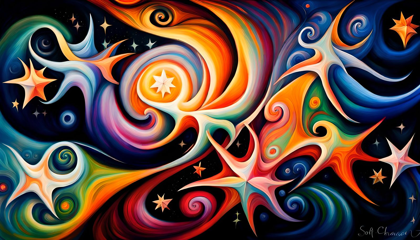 Cosmic Star Dance in Impasto Oil Style