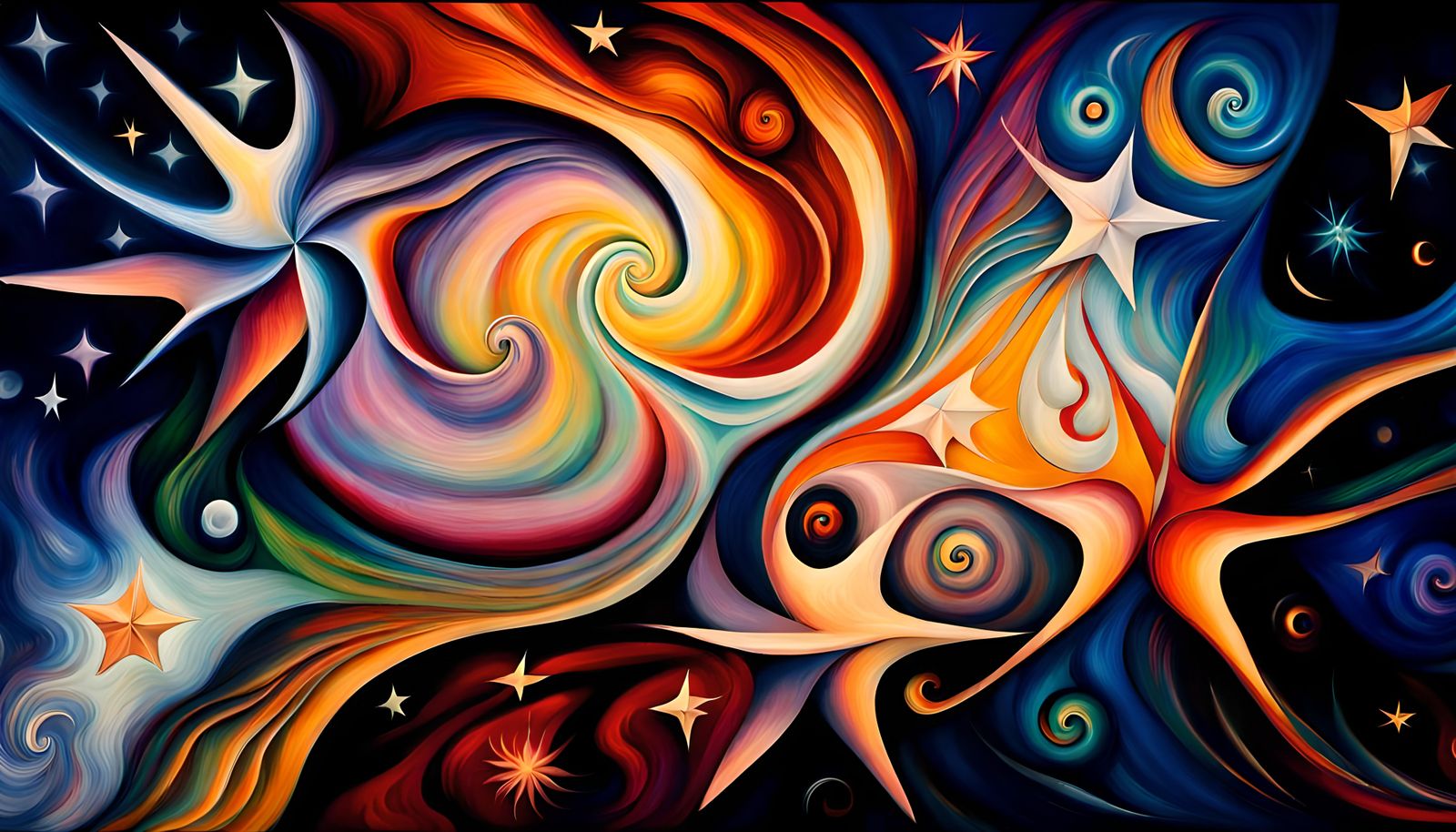 Swirling Stars in a Cosmic Dance: Impasto Oil Painting