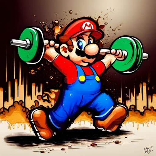 Mario Lifting Weights: Graffiti Street Art