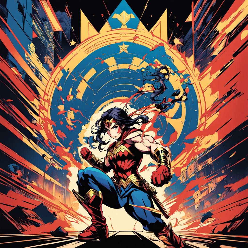 Wonder Woman in Dynamic Manga-Inspired Pose