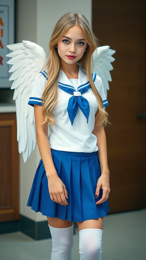 Hyperrealistic Selfie of Angelic Woman in Seifuku Uniform