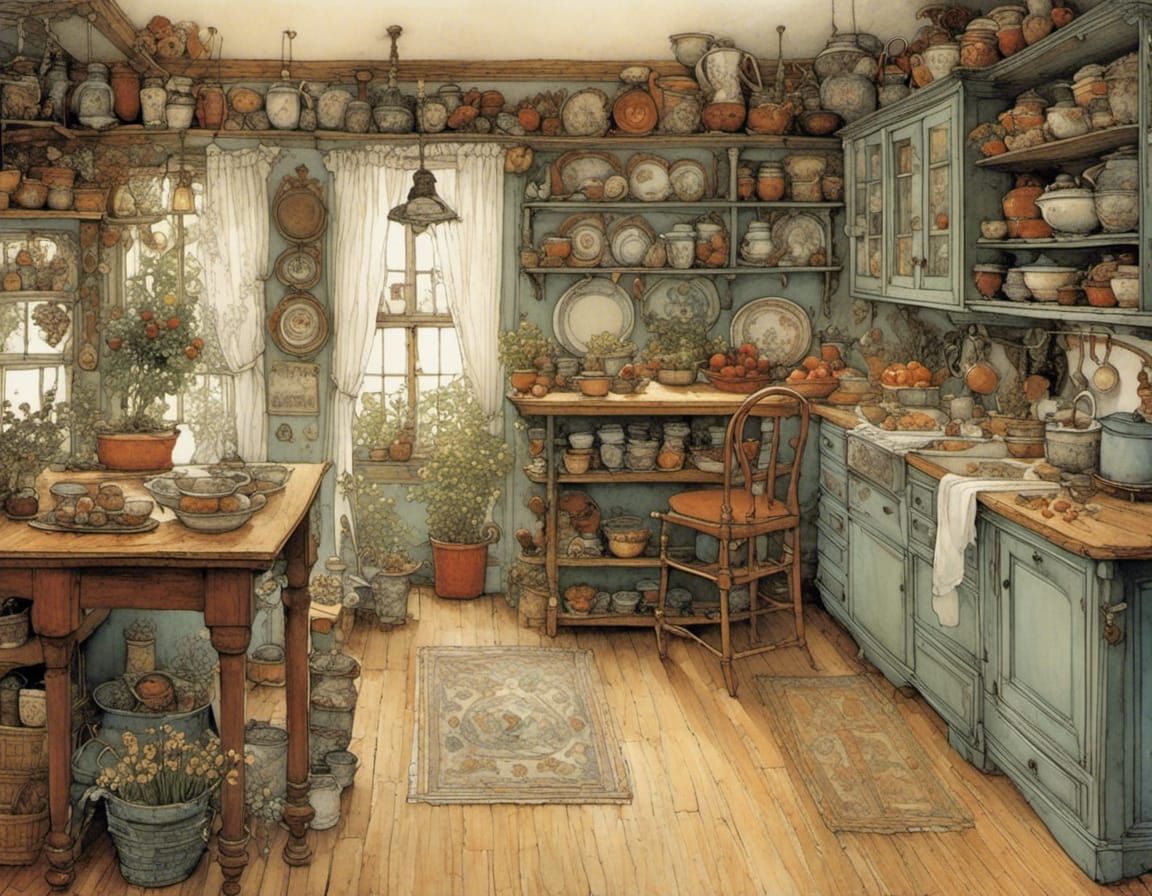 Cozy Kitchen Interior in Mixed Artistic Styles