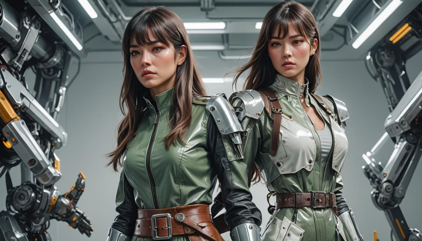 Beautiful Woman with Suspicious Expression in Acrylic Illust...