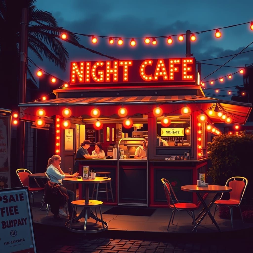 Vibrant Night Scene in Neon Colors