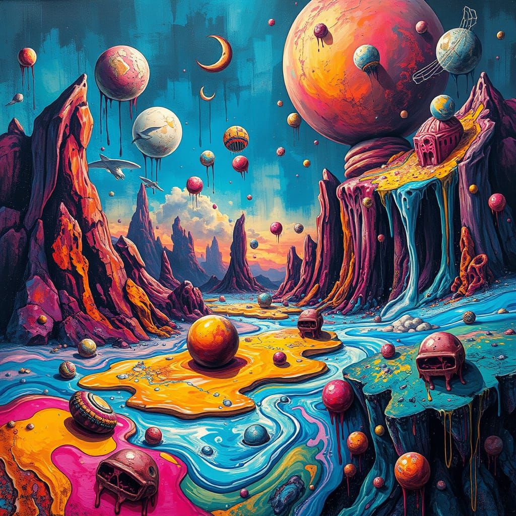 Surreal Graffiti Art Dreamscape with Melting Objects