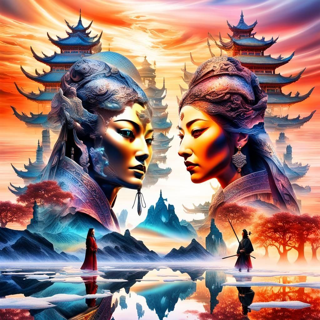 Fractal Ice Demon Battle in Surreal Style