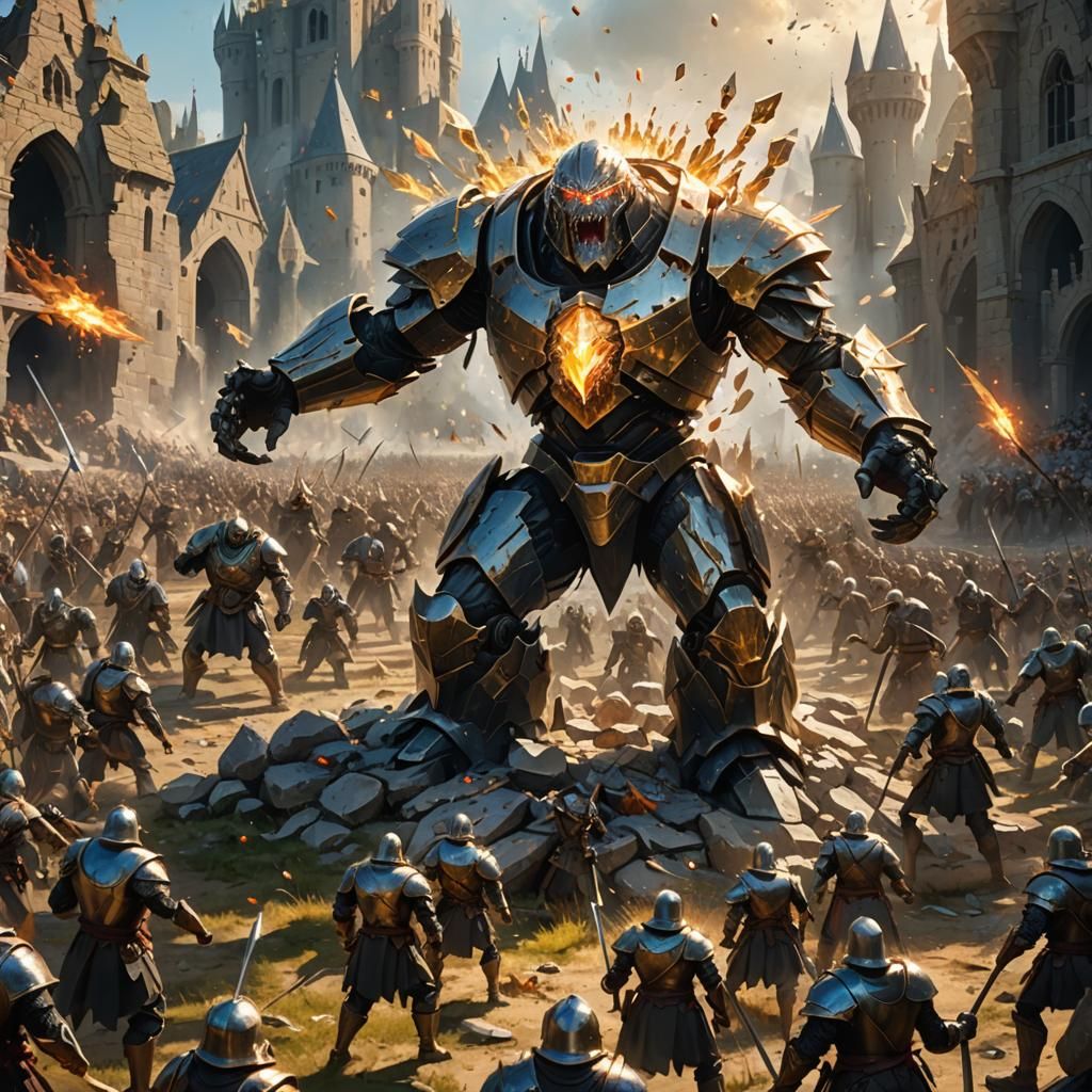 Crystal Golem Confronts Medieval Army: Fantasy Art
