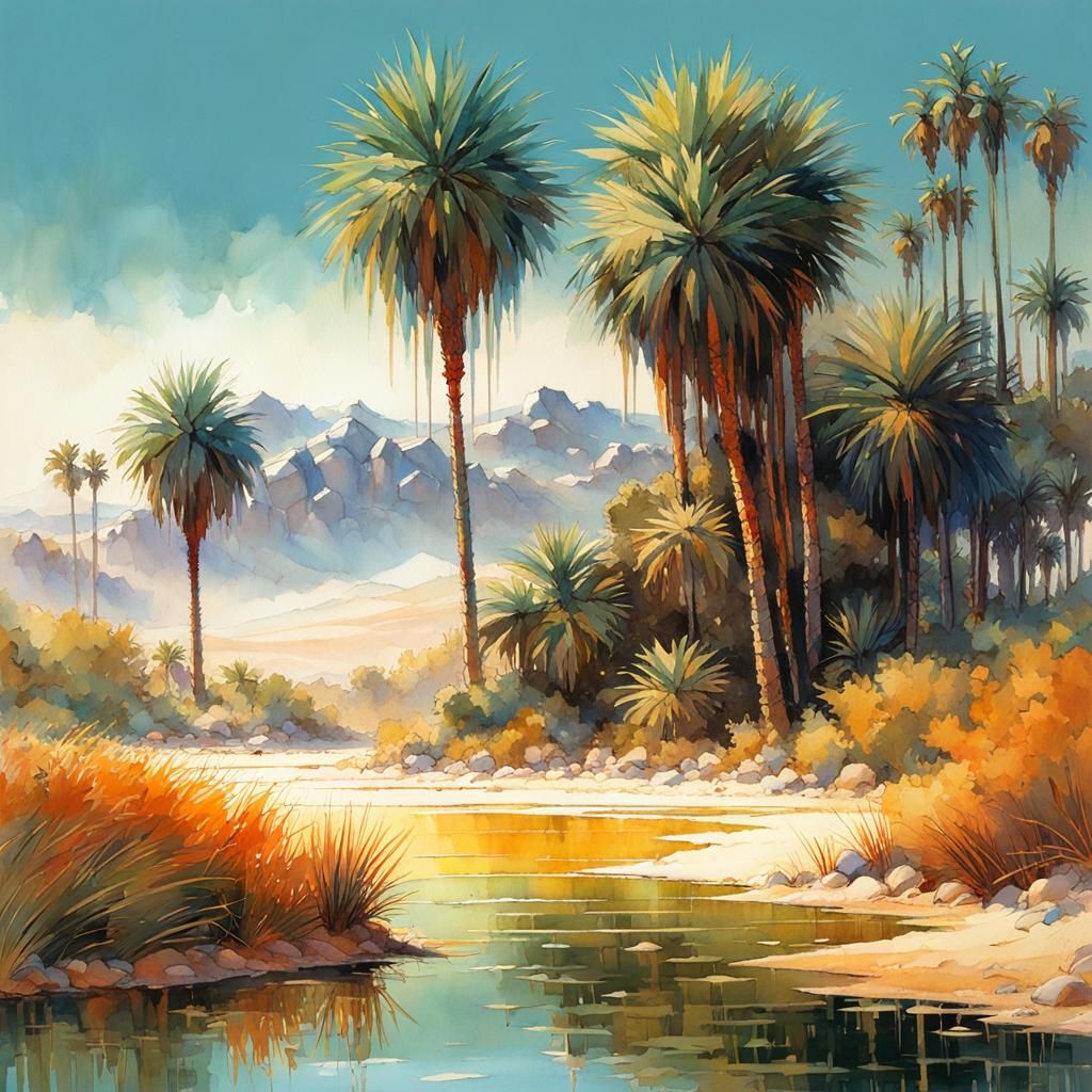 Desert Oasis: Watercolour Fantasy Masterpiece