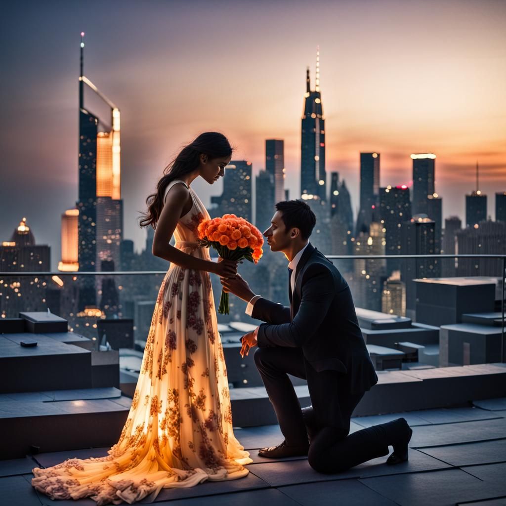 Romantic Skyscraper Proposal in Graffiti Art Style