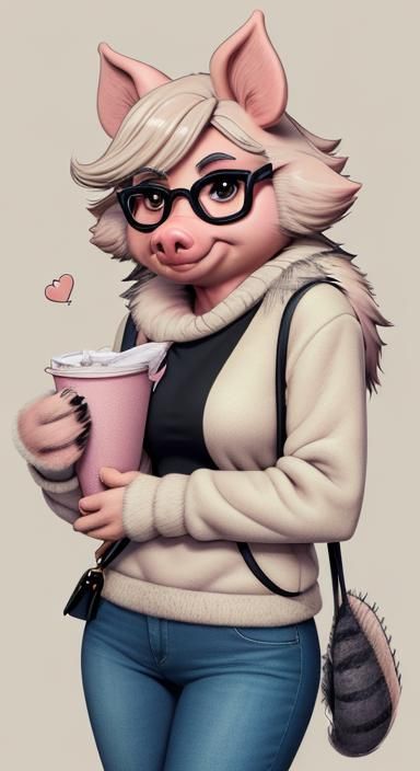 Cartoonish Furry Art of an Anthropomorphic Pig