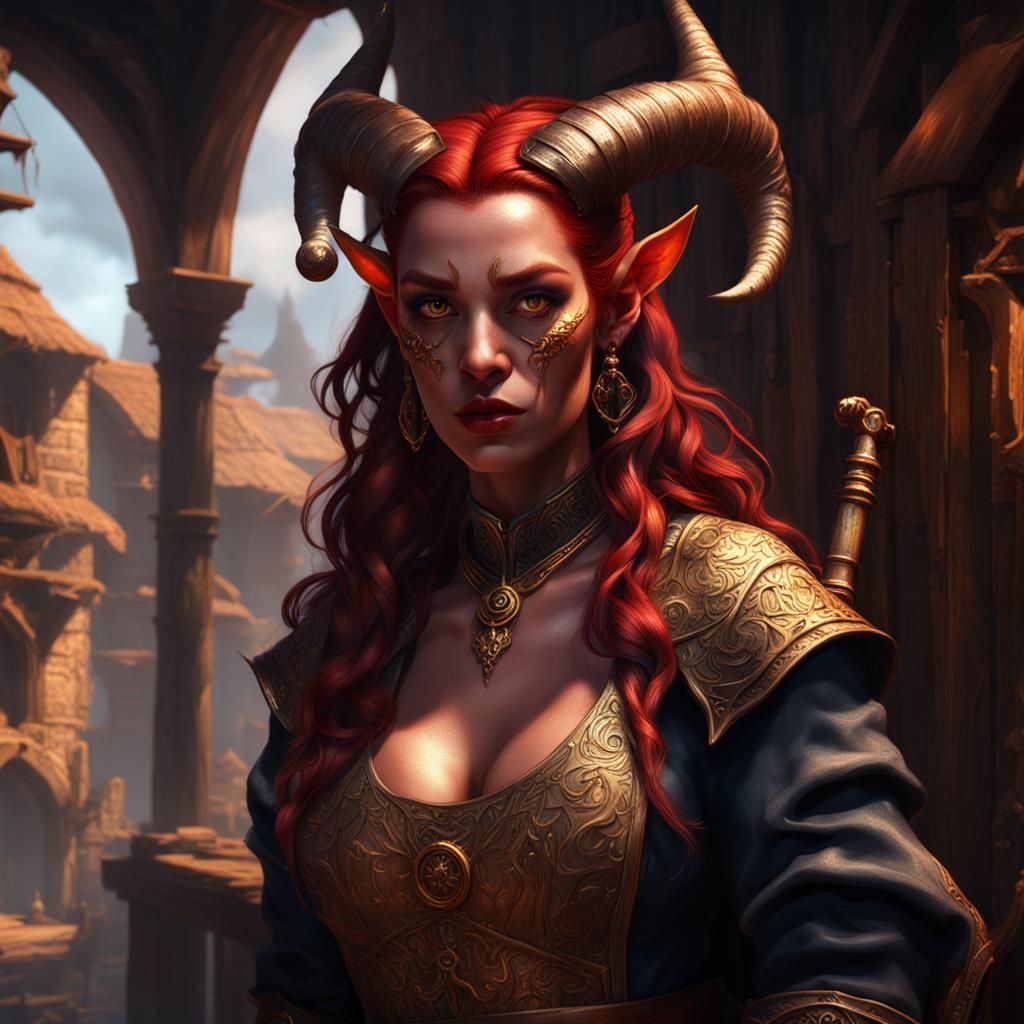 Tiefling Minstrel in Tavern: Fantasy Concept Art