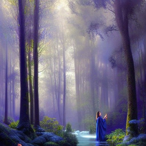 Enchanted Woods: Man in Blue Tunic, Digital Art