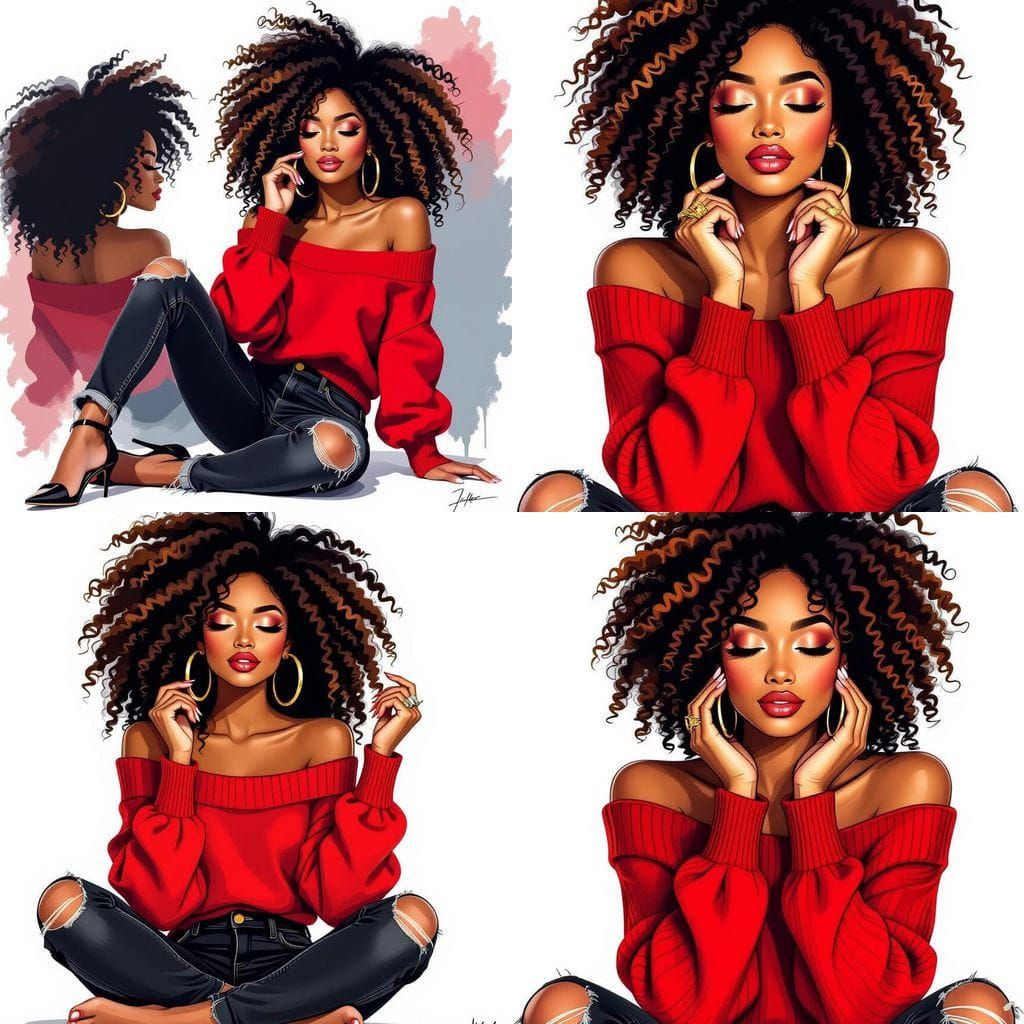 African American Woman in Red Sweater with Gold Hoops