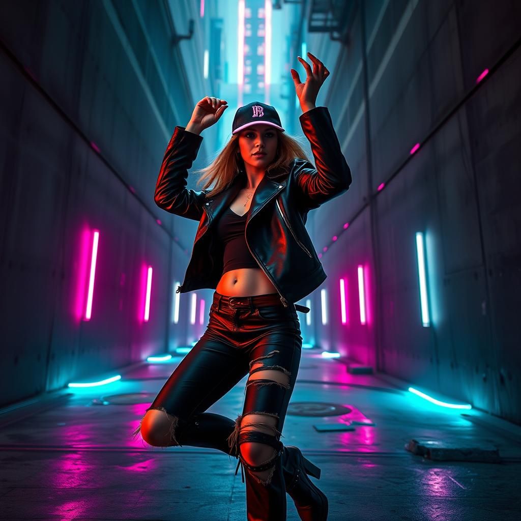 Cyberpunk Dancer in Dystopian Cityscape