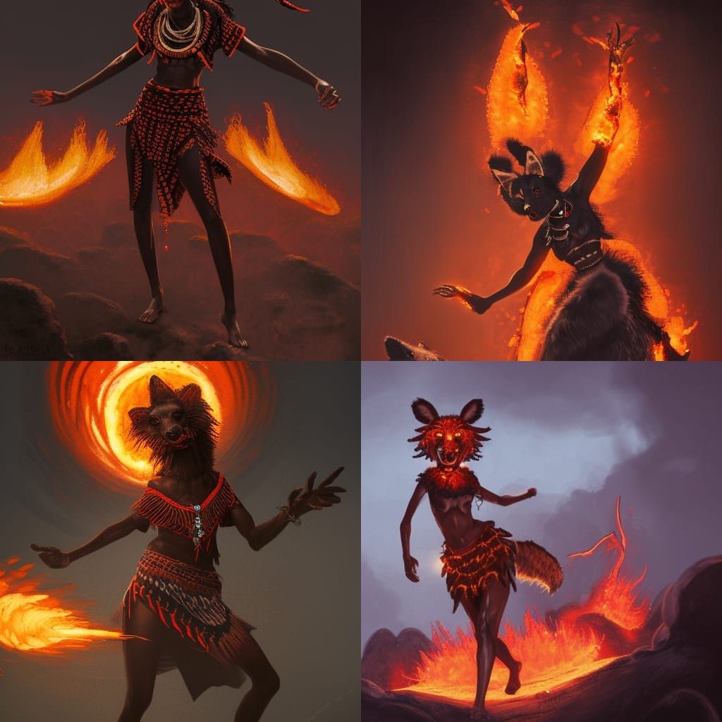 Fiery Aztec Wild Dog Anthropomorphic Concept Art