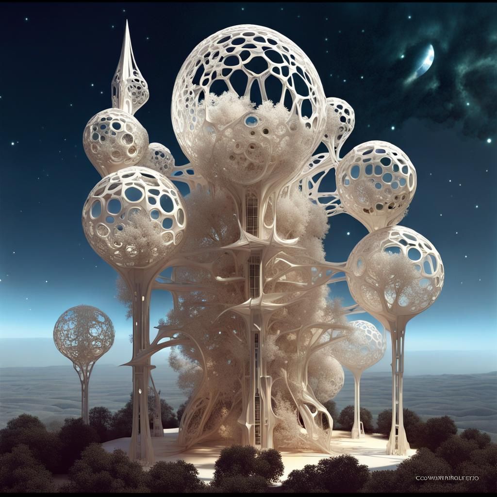 Complex Moonbase in Fractal Nebula: Surreal AI Art