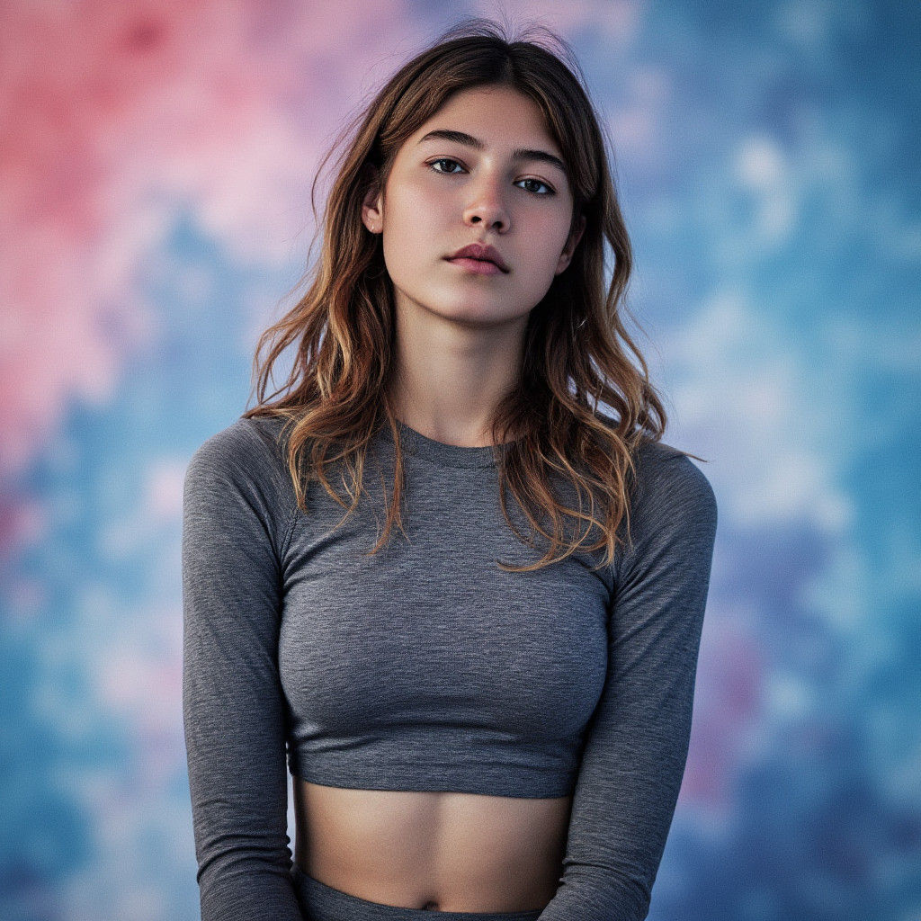 Hyperrealistic Portrait of a Girl with Gray Eyes