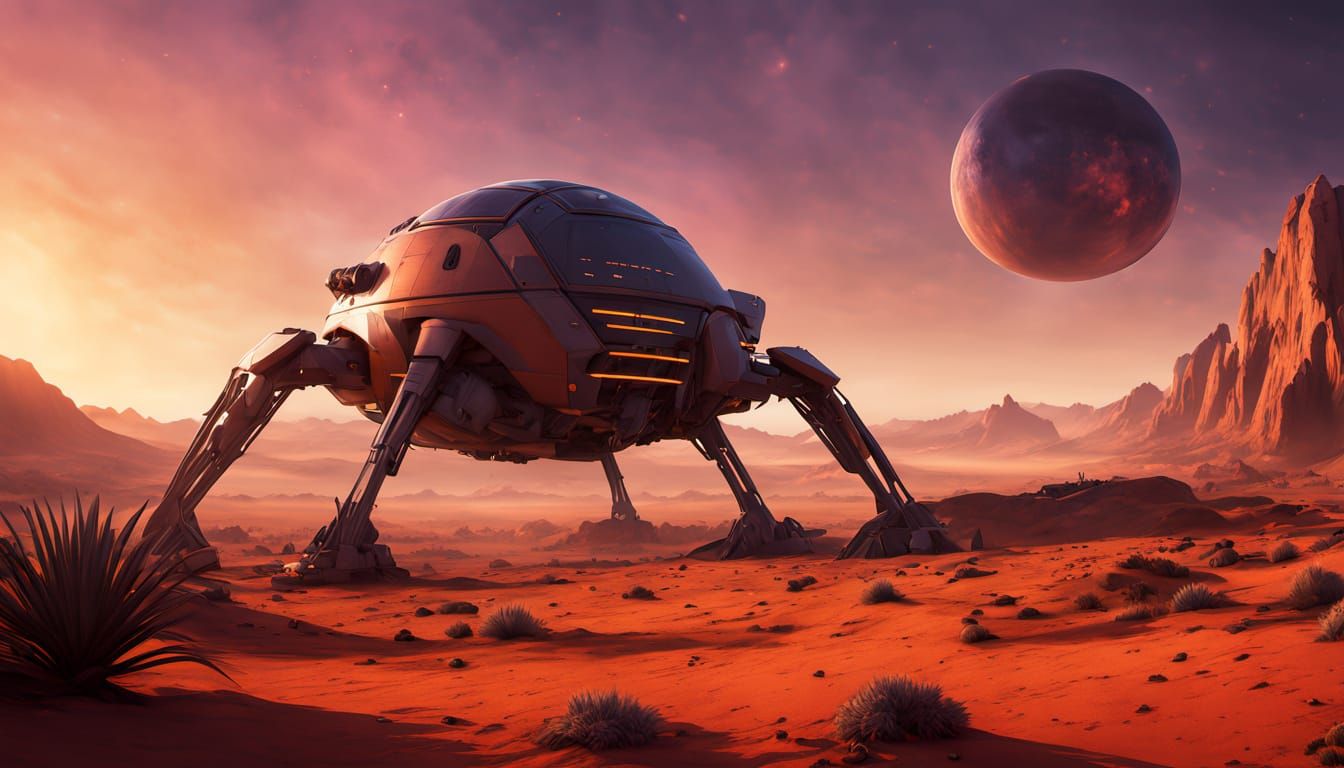 Futuristic Mars Oasis Warzone at Sunset