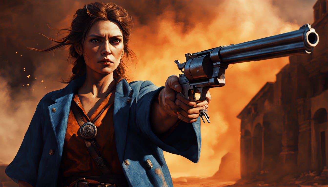 Greek Heroine with Revolver at High Noon