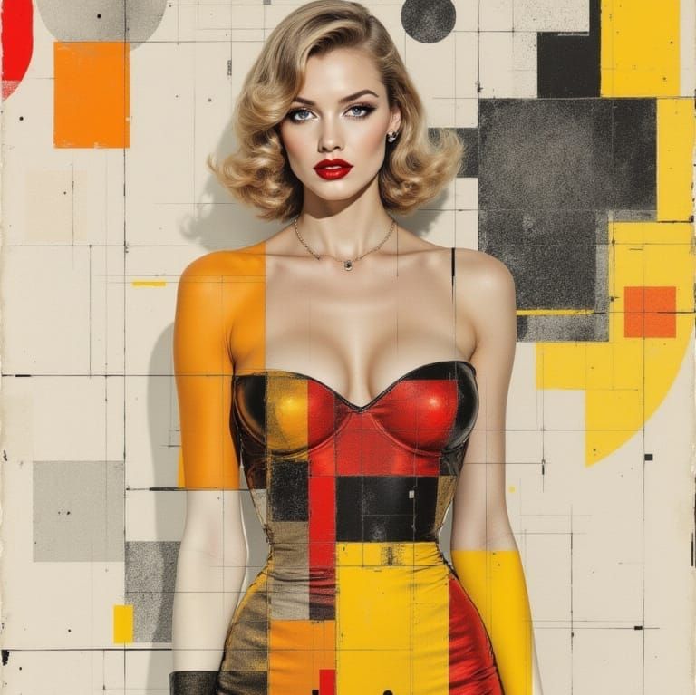 Pin-Up Art Fusion: Kandinsky & Raku Glaze Style