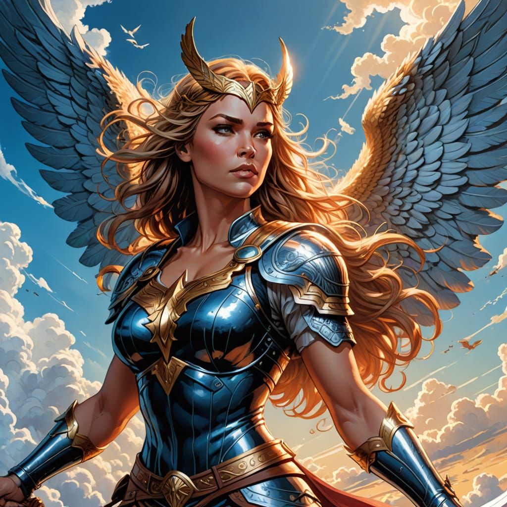 Valkyrie in Flight: Comic Book Style Digital Art