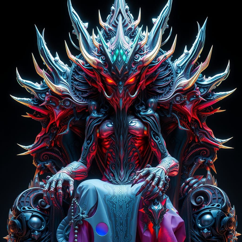 Regal Alien Queen with Shimmering Spikes and Ancient Headdre...