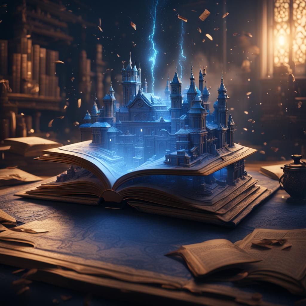 Book Illuminated by Blue Light: Fantasy Concept Art