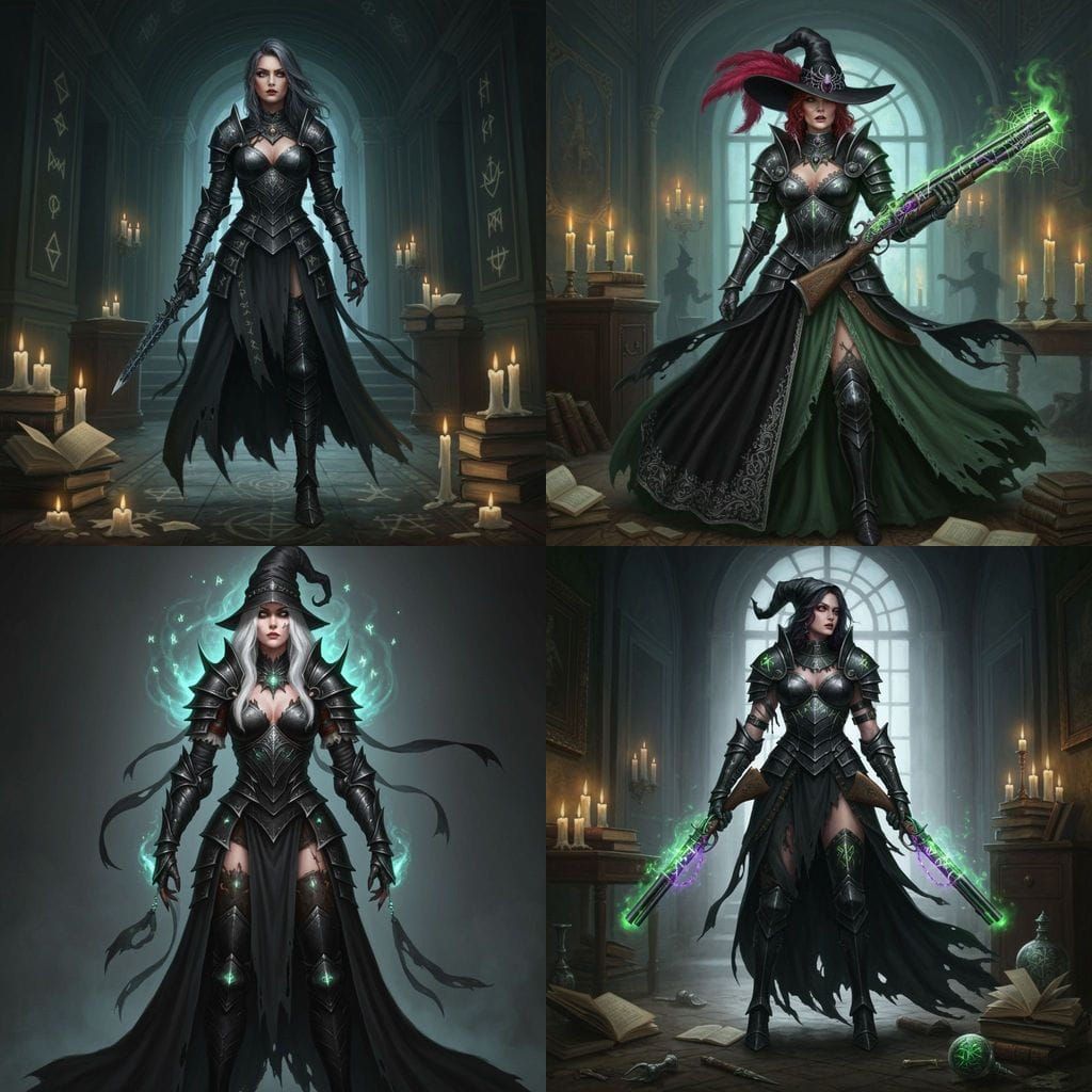 Dark Fantasy Witch Aristocrat in Glowing Rune Armor