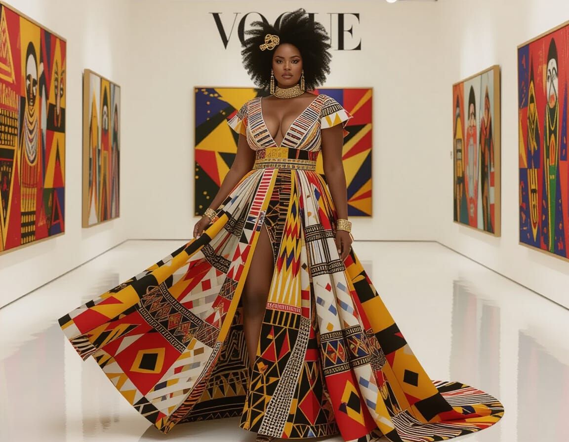 Plus-Size Black Woman on Vogue Cover in Art Gallery