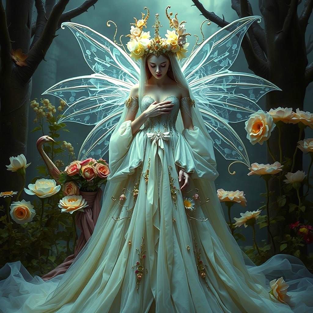 Fairy Queen in Avant-Garde Style with Flowers