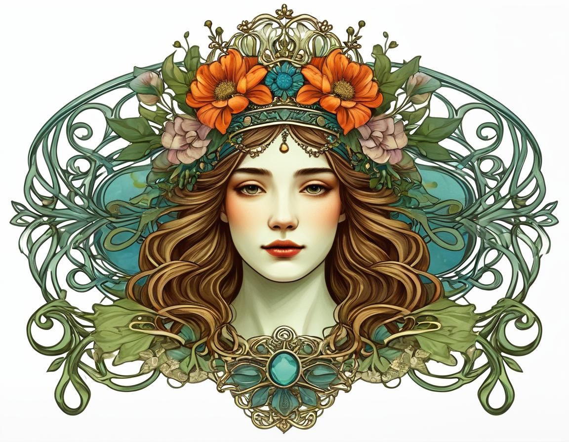 Bohemian Face with Art Nouveau Floral Crown