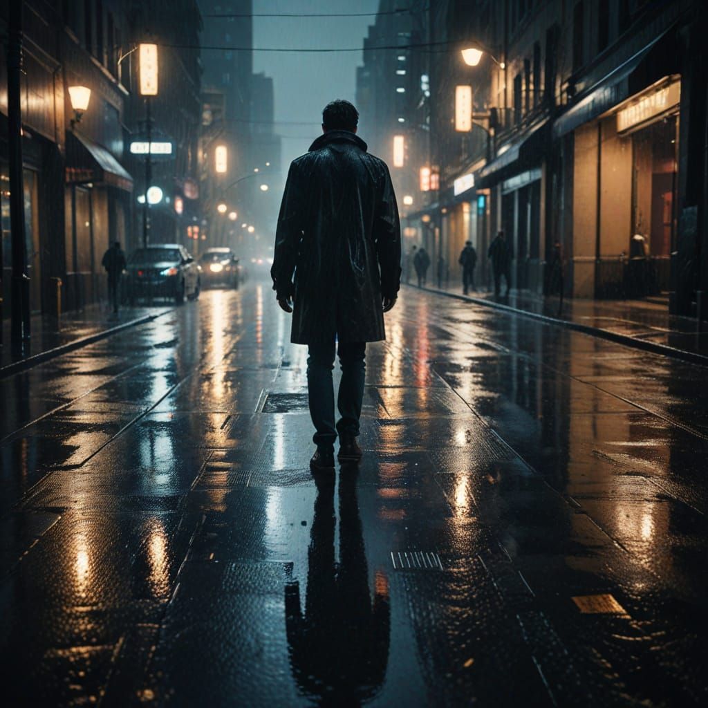 Moody Film Noir Cityscape at Night