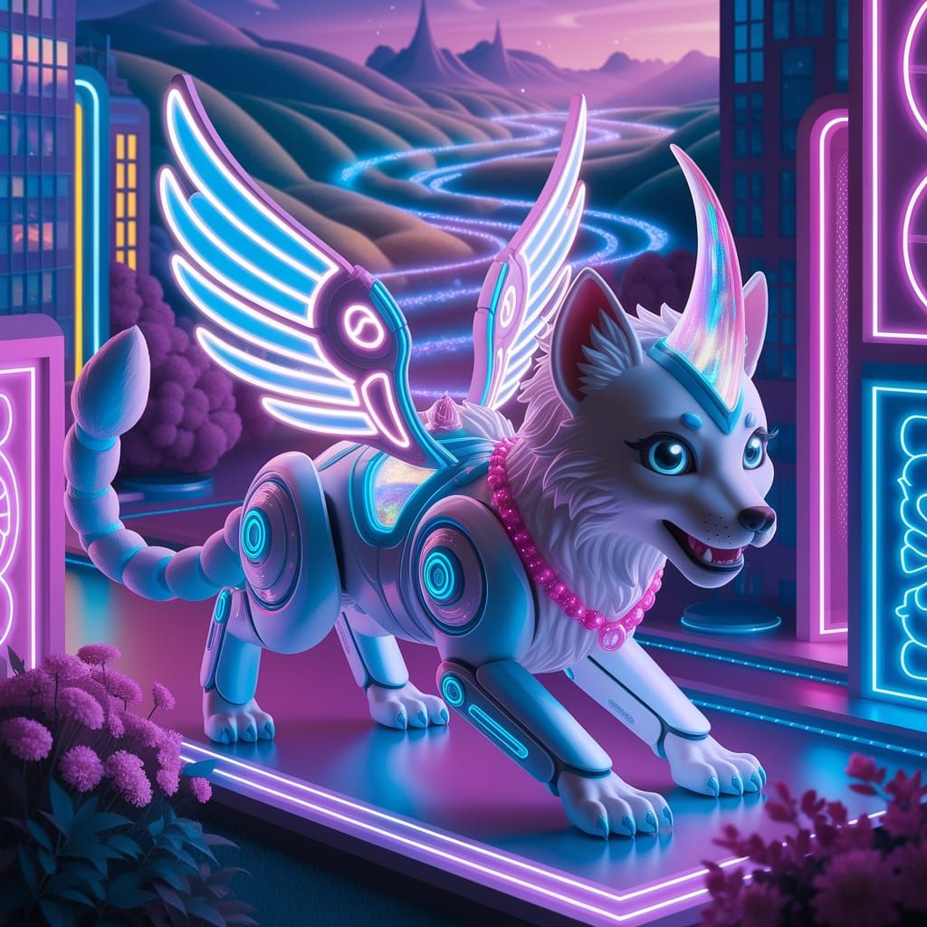 A cybernetic chimera with the head of a wolf, the body of a ...