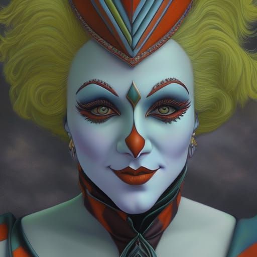 Photorealistic French Harlequin Clown in Pastel Colors