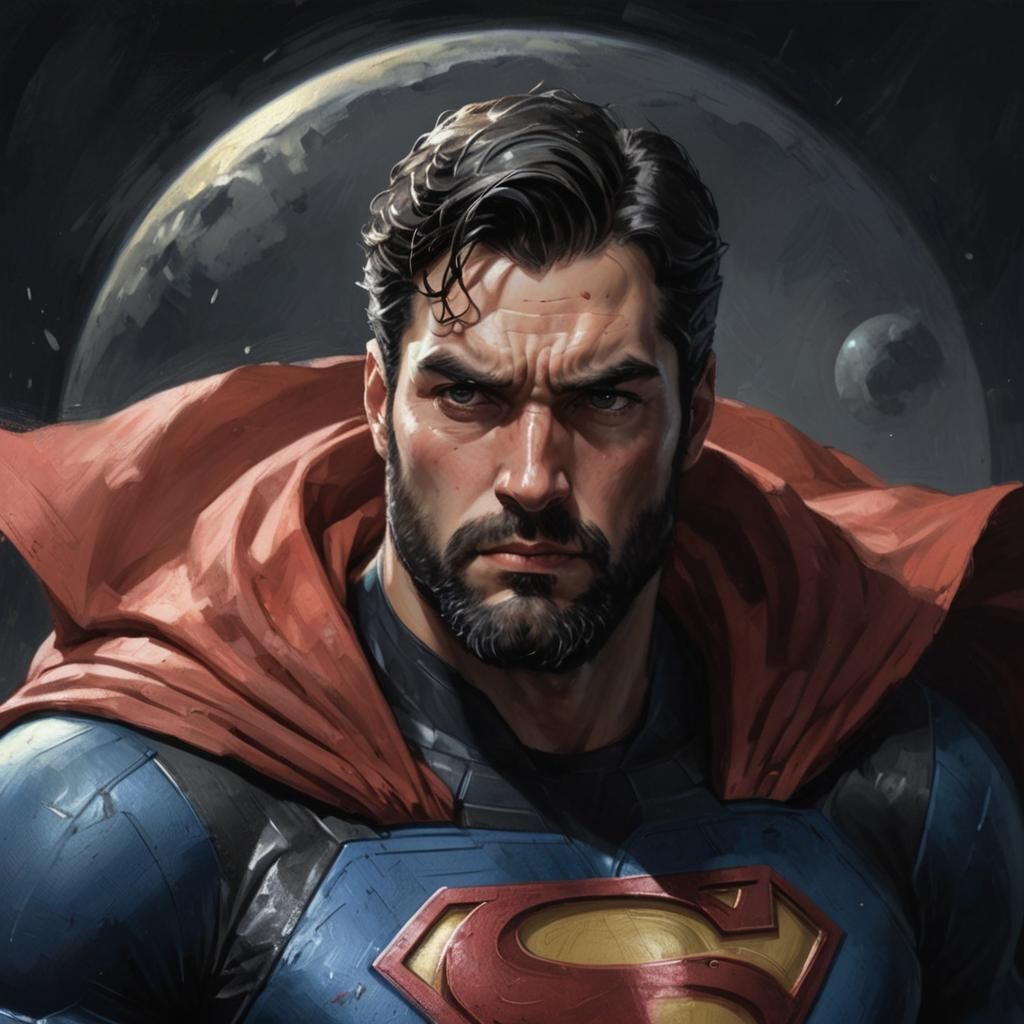 Pensive Superman Portrait with Short Beard