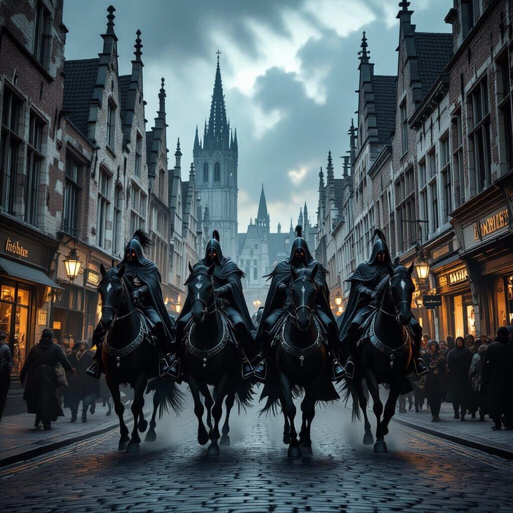 Four Horsemen of Apocalypse in Gothic Bruges