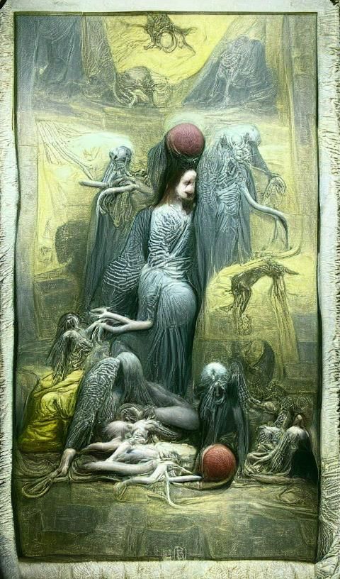 Lovecraftian Tarot Card in Gustave Dore Style